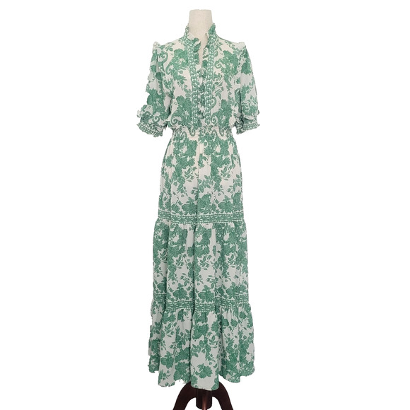 Max Studio Dresses & Skirts - Max Studio Ruffle Collar Floral Print Tiered Maxi Dress L Peasant Cottagecore